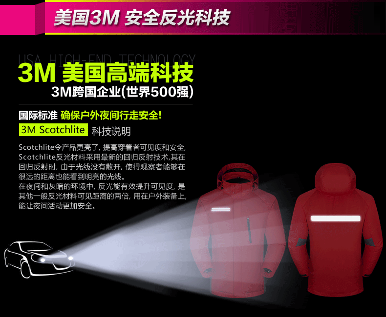 冲锋衣美国3M安全反光科技